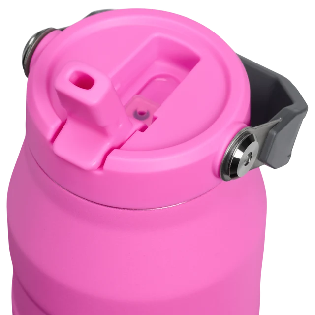 Stanley IceFlow Bottle Flip Straw 2.0 Hot Pink 1.06L showing close up of the lid and spout mechanism