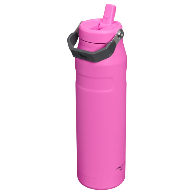 Stanley IceFlow Bottle Flip Straw 2.0 Hot Pink 1.06L showing close up of the lid and spout mechanism