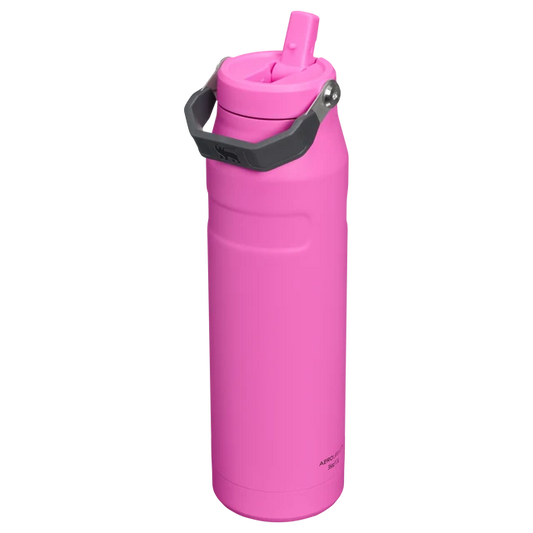 Stanley IceFlow Bottle Flip Straw 2.0 Hot Pink 1.06L showing close up of the lid and spout mechanism
