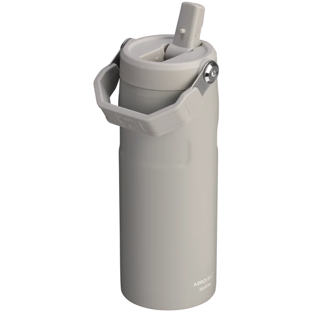 Stanley IceFlow Bottle Flip Straw 2.0 Ash 0.47L showing detail of the lid and removable spout mechanism