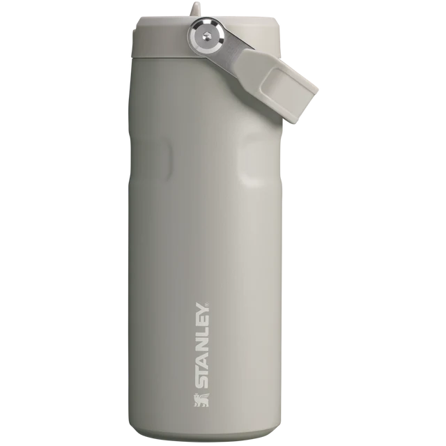 Stanley IceFlow Bottle Flip Straw 2.0 Ash 0.47L showing detail of the lid and removable spout mechanism