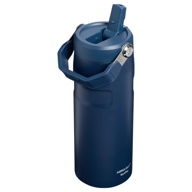 Stanley IceFlow Bottle Flip Straw 2.0 Dark Navy 0.47L showing detail of the lid and removable spout mechanism