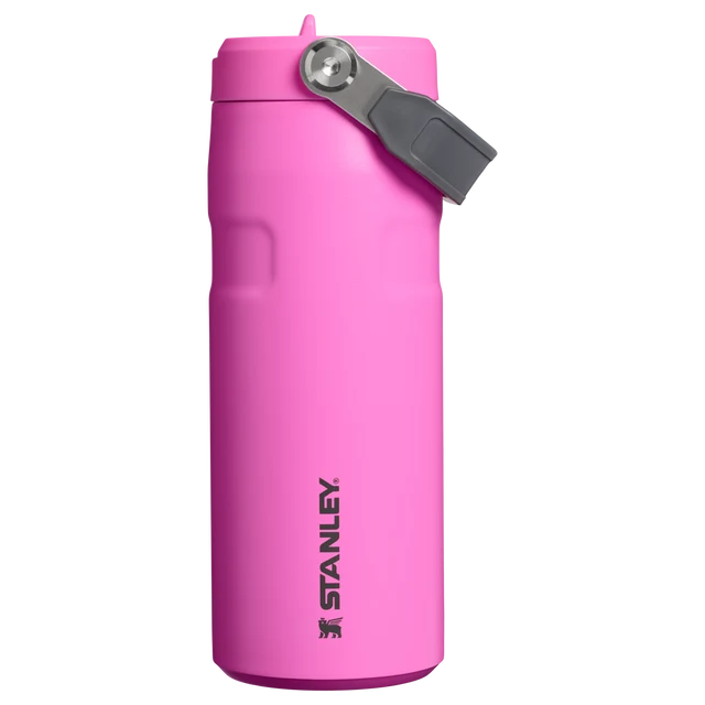 Stanley IceFlow Bottle Flip Straw 2.0 Hot Pink 0.47L showing detail of the lid and removable spout mechanism