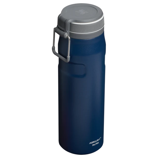 Stanley IceFlow Bottle Twist Flip Dark Navy 0.71L displaying open twist-to-flip lid mechanism