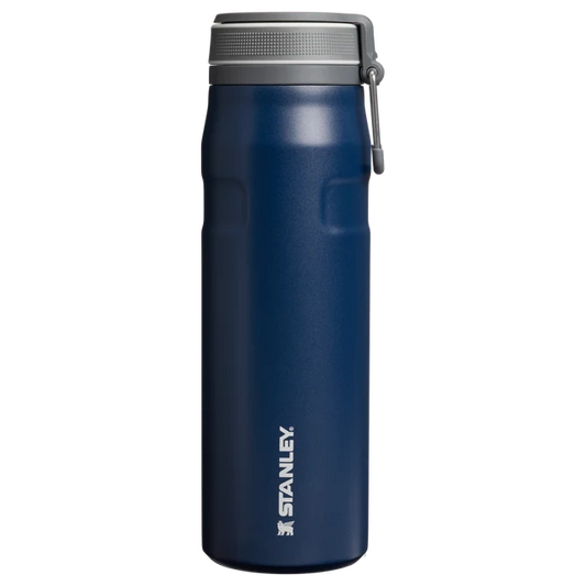 Stanley IceFlow Bottle Twist Flip Dark Navy 0.71L displaying open twist-to-flip lid mechanism