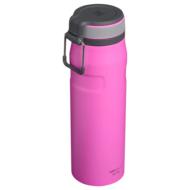 Stanley IceFlow Bottle Twist Flip Hot Pink 0.71L displaying open twist-to-flip lid mechanism