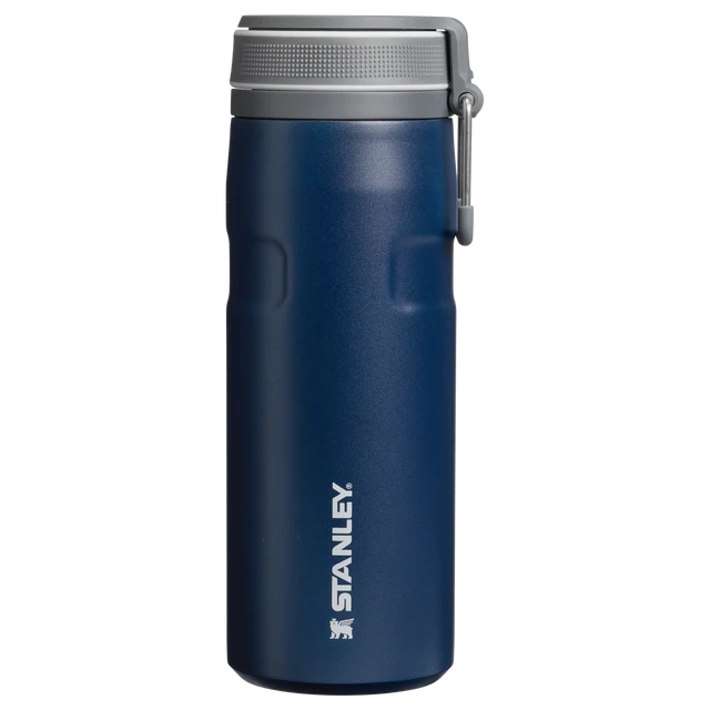 Stanley IceFlow Bottle Twist Flip Dark Navy 0.47L displaying open twist-to-flip lid mechanism