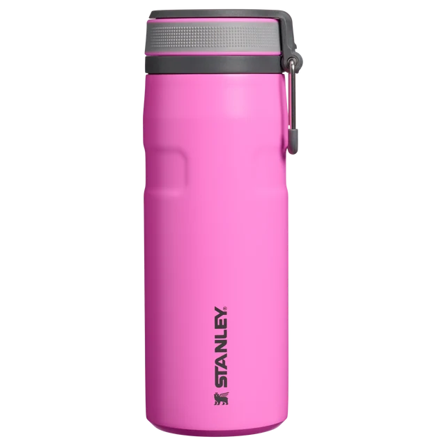 Stanley IceFlow Bottle Twist Flip Hot Pink 0.47L displaying open twist-to-flip lid mechanism