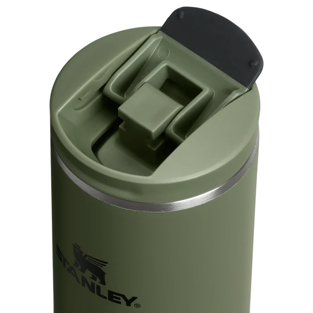 Stanley Transit Flip Top Mug 0.47L in Dried Pine featuring AeroLight steel body and silicone footpad