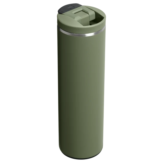 Stanley Transit Flip Top Mug 0.47L in Dried Pine featuring AeroLight steel body and silicone footpad