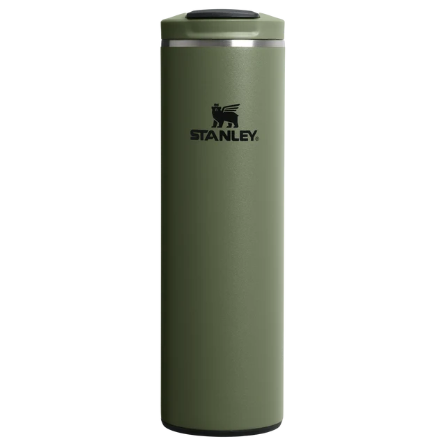 Stanley Transit Flip Top Mug 0.47L in Dried Pine featuring AeroLight steel body and silicone footpad