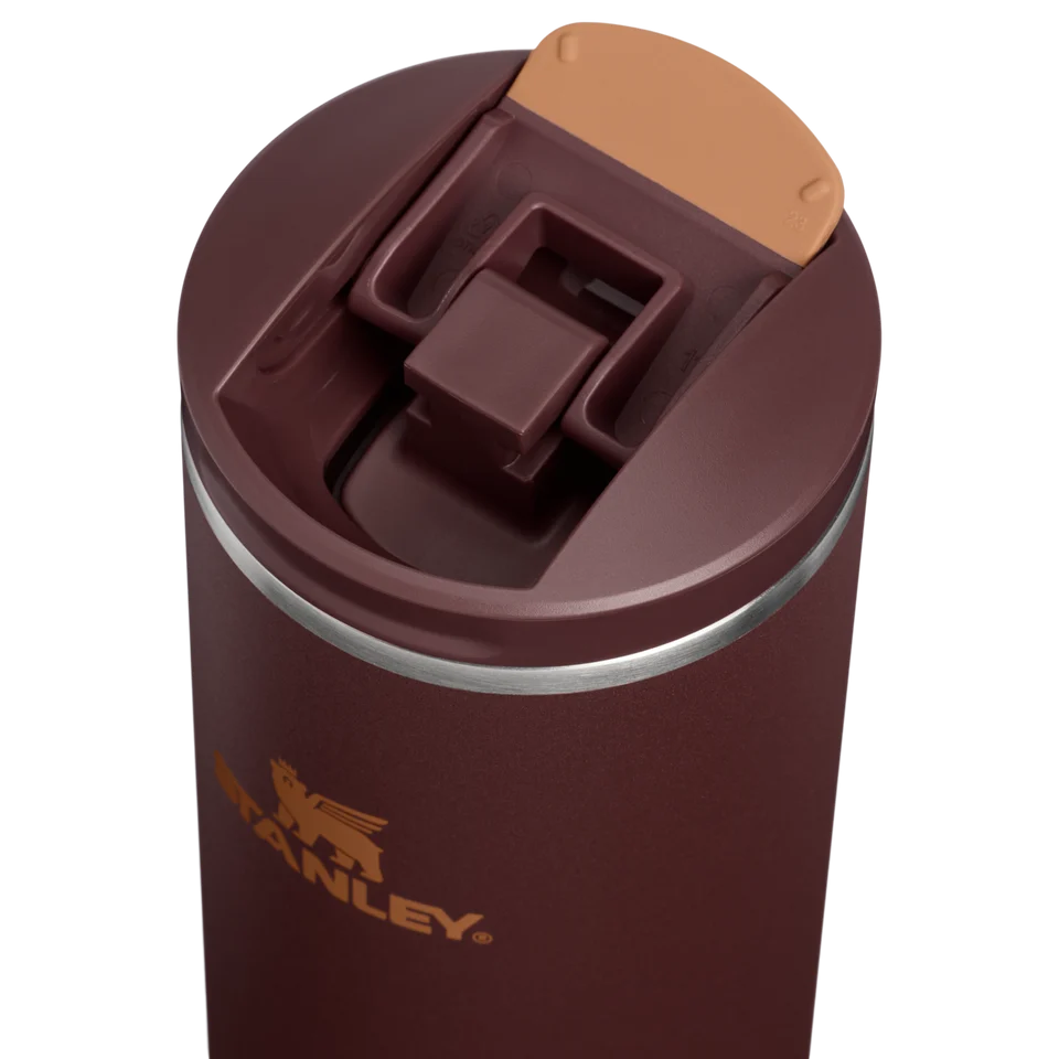 Stanley Transit Flip Top Mug 0.59L in Coffee featuring lightweight AeroLight steel body and silicone footpad