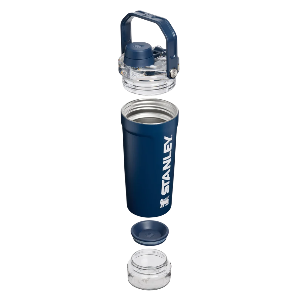 Stanley Vitalize Shaker Bottle 0.59L in Dark Navy featuring detachable storage compartment and carry handle