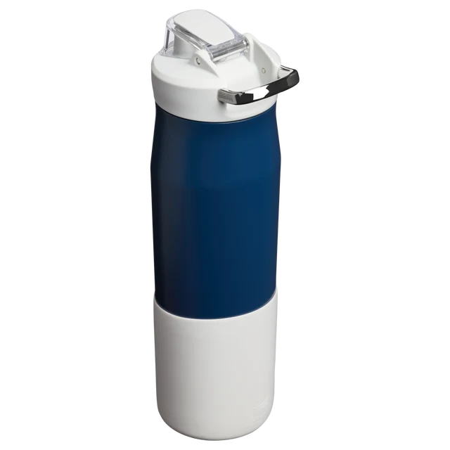 Stanley Vitalize Tempo Bottle 0.71L in Dark Navy featuring white removable silicone boot and locking lid