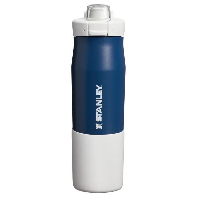 Stanley Vitalize Tempo Bottle 0.71L in Dark Navy featuring white removable silicone boot and locking lid