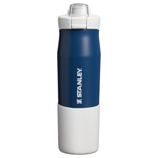 Stanley Vitalize Tempo Bottle 0.71L in Dark Navy featuring white removable silicone boot and locking lid