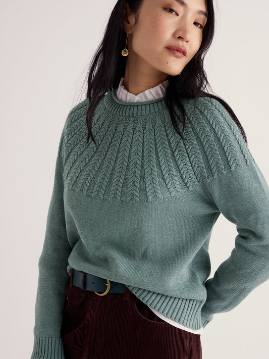 Seasalt Women's Stone Chat organic cotton jumper with mixed-stitch detail on yoke and sleeves.