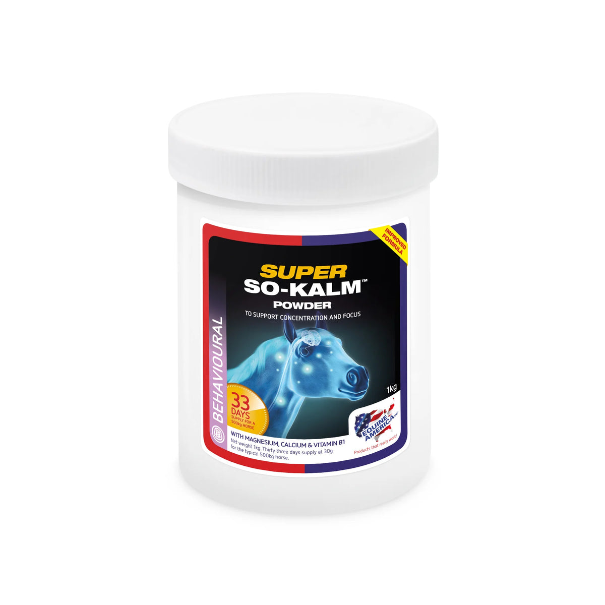 Equine America Super So-Kalm Powder 1kg tub horse calming supplement
