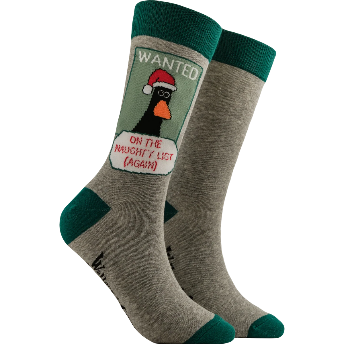 Socktopus The Naughty List Wallace and Gromit socks featuring Feathers McGraw in a festive disguise on soft cotton blend fabric