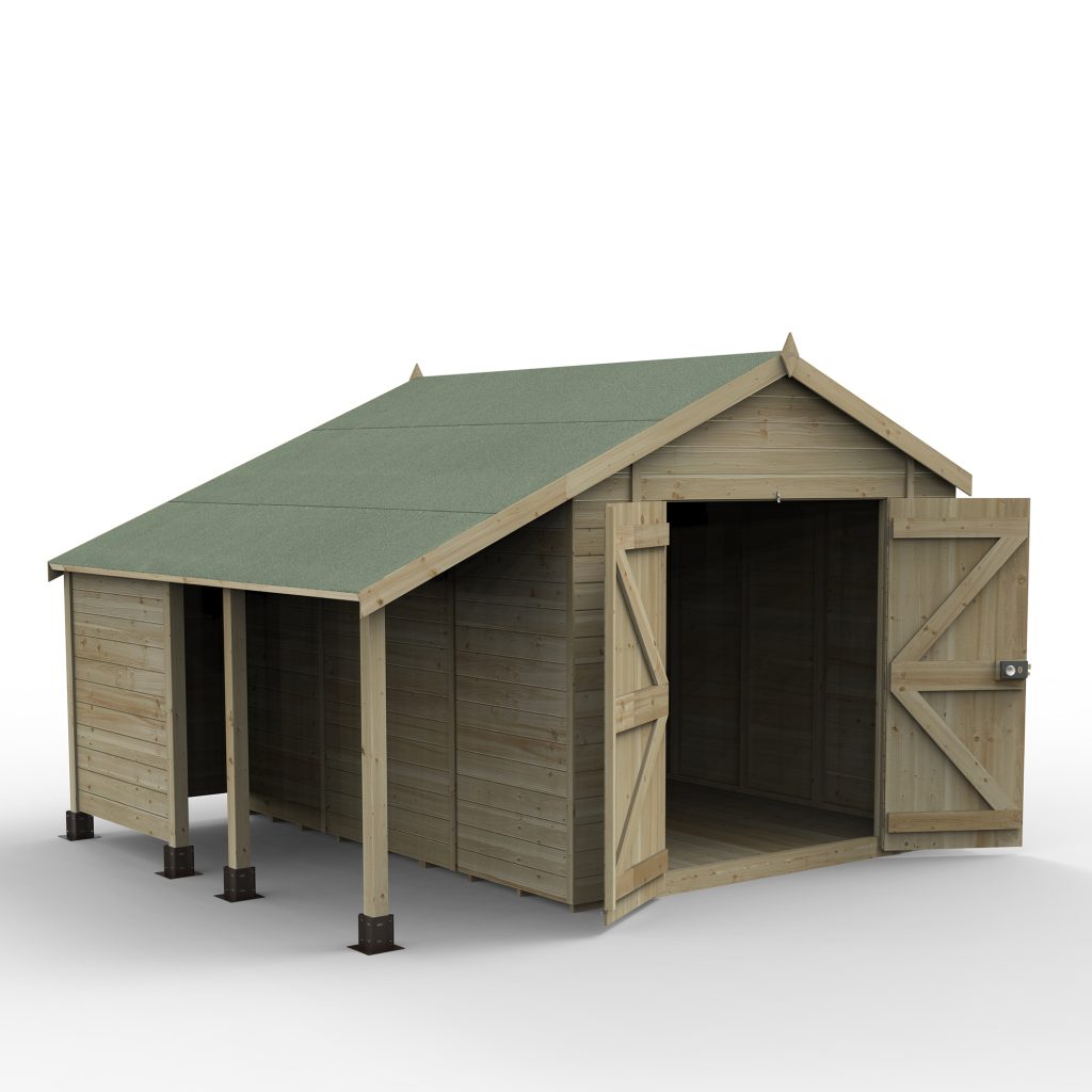 Forest Garden Timberdale 10x8 Apex Shed with No Windows and Double Door with Log Store