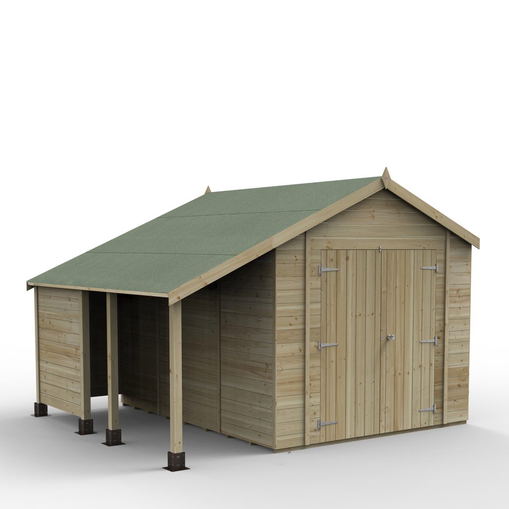 Forest Garden Timberdale 10x8 Apex Shed with No Windows and Double Door with Log Store