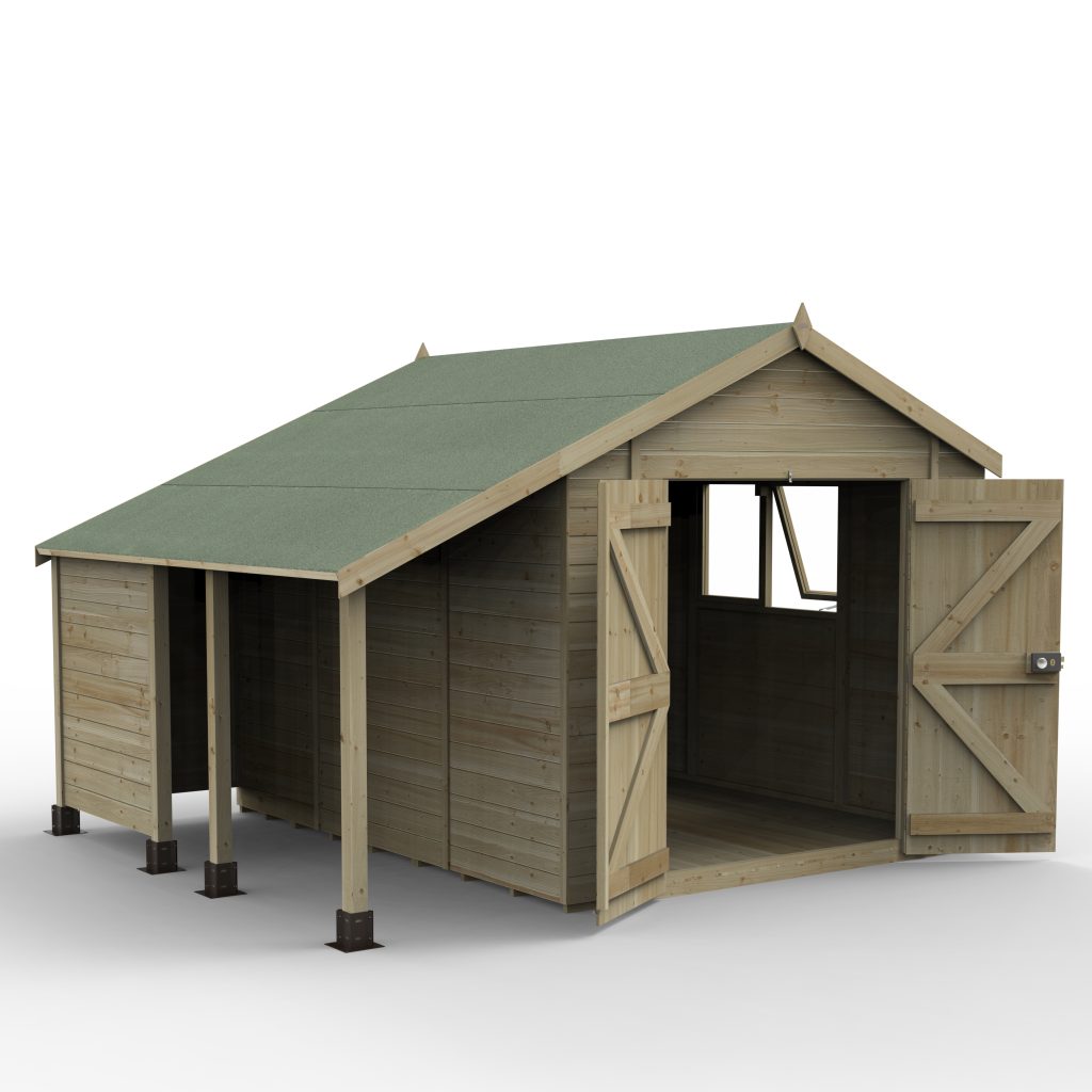 Forest Garden Timberdale 10x8 Apex Shed - Double Door With Log Store