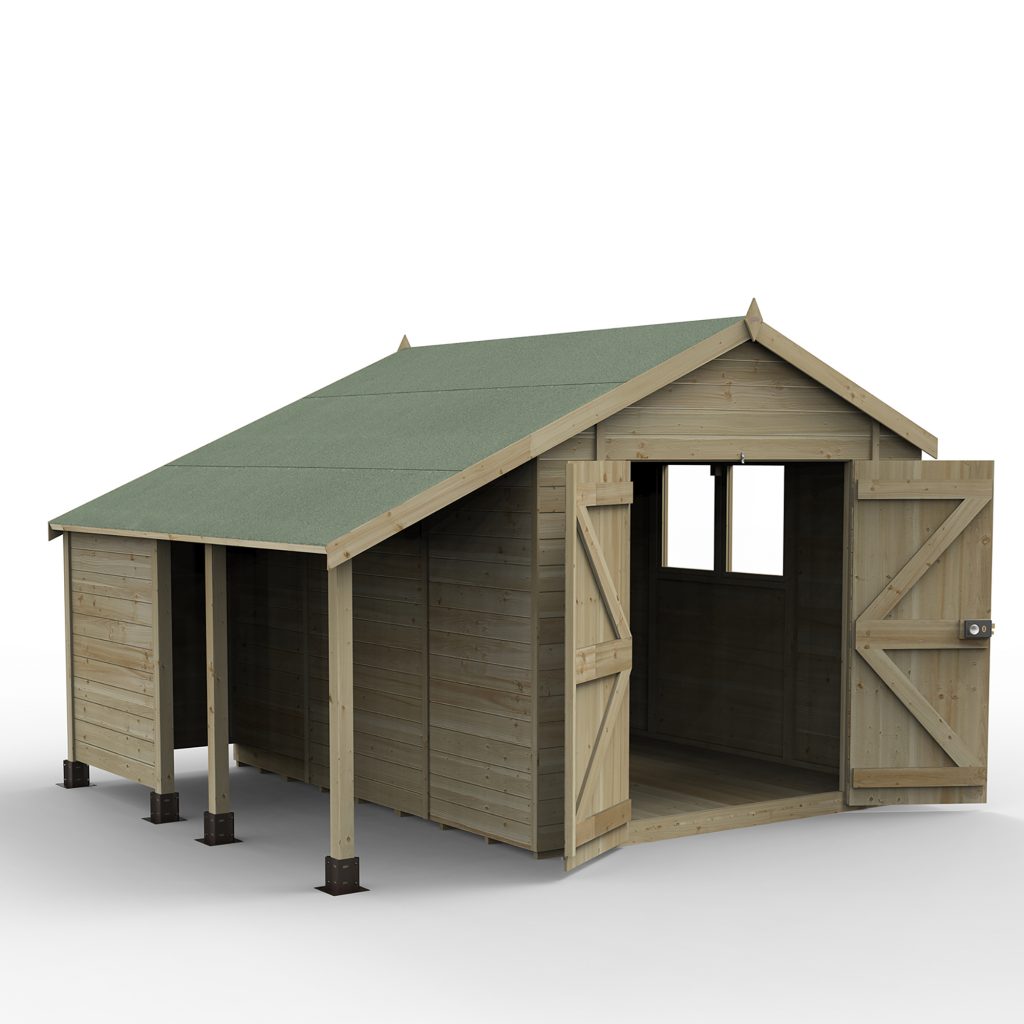Forest Garden Timberdale 10x8 Apex Shed - Double Door With Log Store