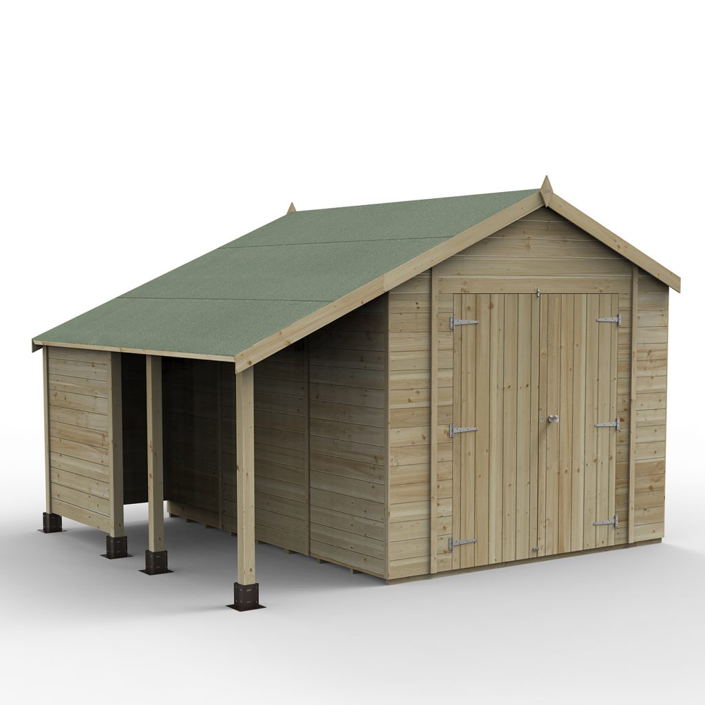 Forest Garden Timberdale 10x8 Apex Shed - Double Door With Log Store