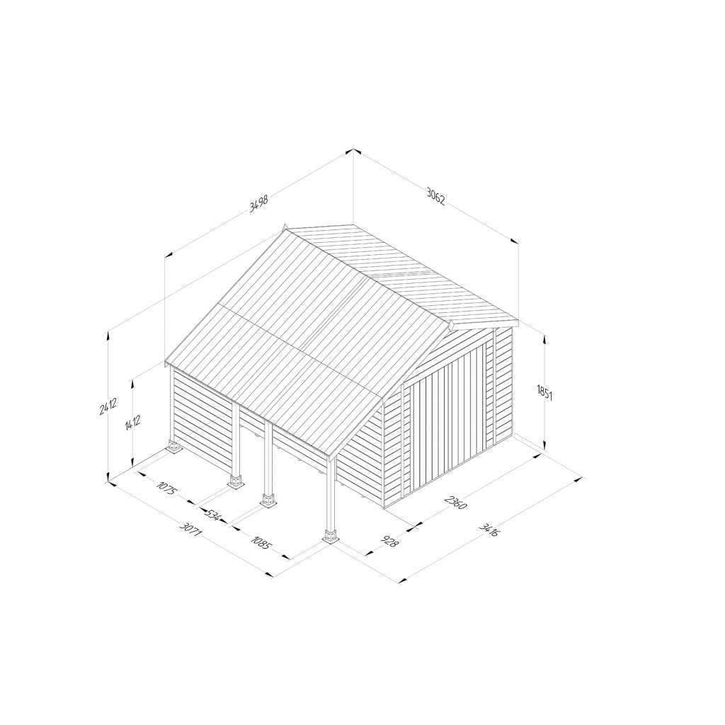 Forest Garden Timberdale 10x8 Apex Shed - Double Door With Log Store