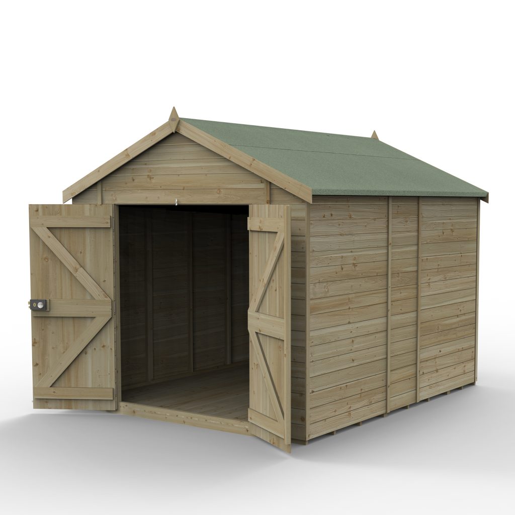 Forest Garden Timberdale 10x8 Apex Shed with No Windows and Double Door