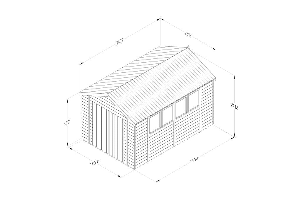 Forest Garden Timberdale 12x8 Apex Shed - Four Windows - Double Door