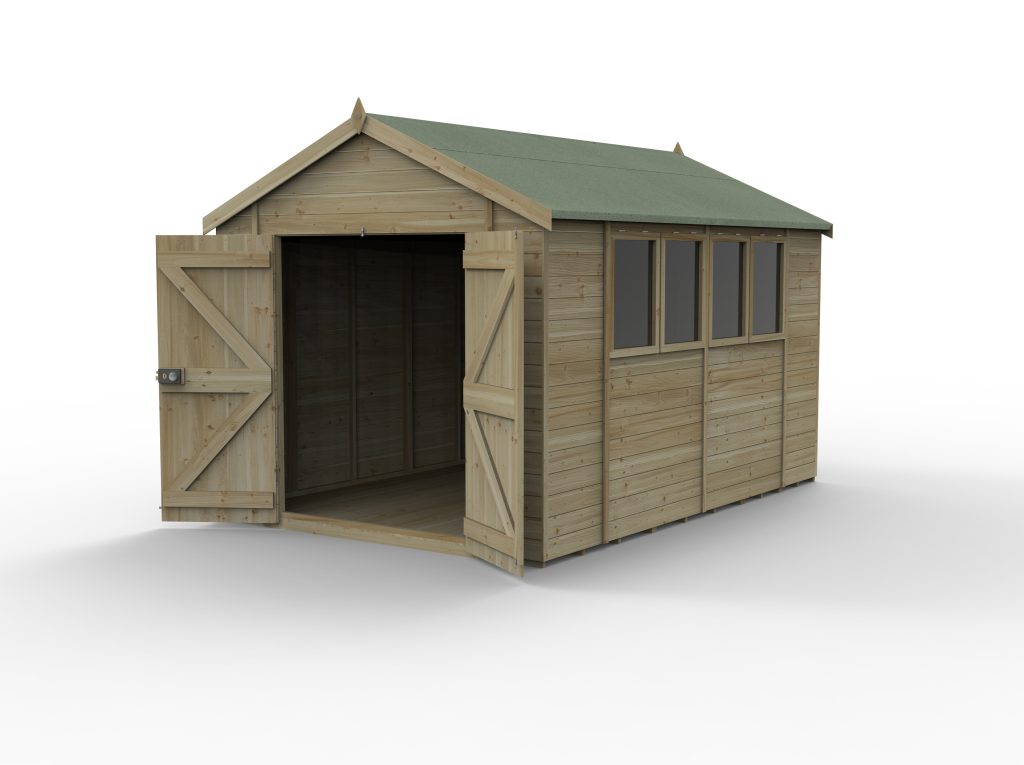 Forest Garden Timberdale 12x8 Apex Shed - Four Windows - Double Door