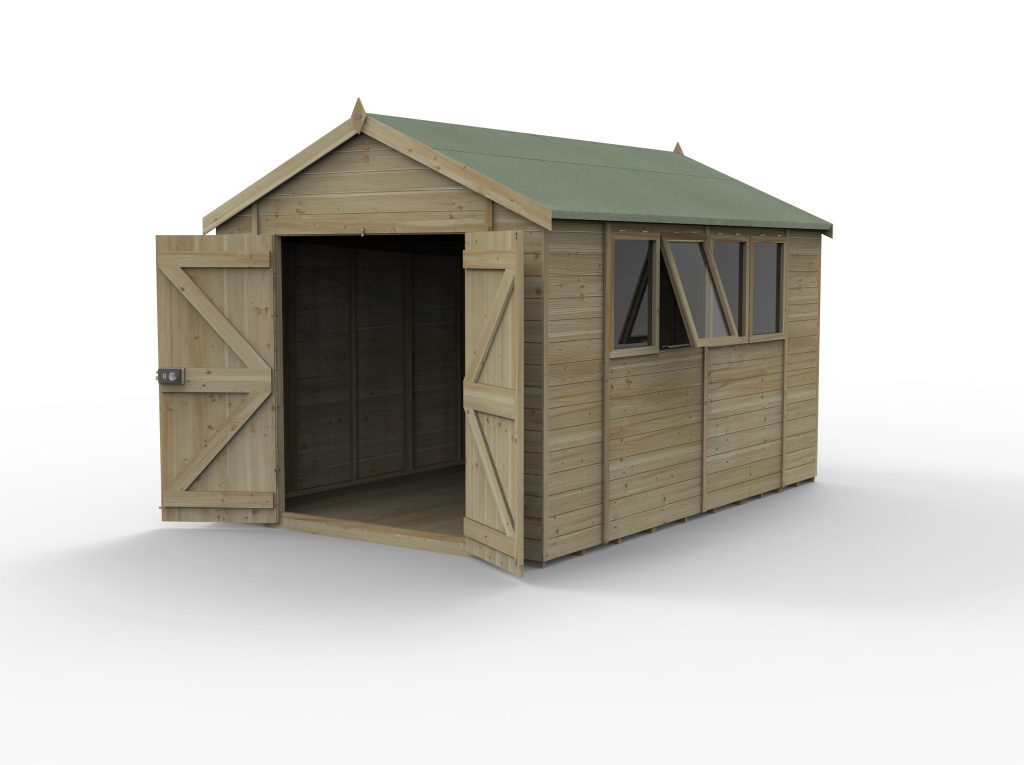 Forest Garden Timberdale 12x8 Apex Shed - Four Windows - Double Door