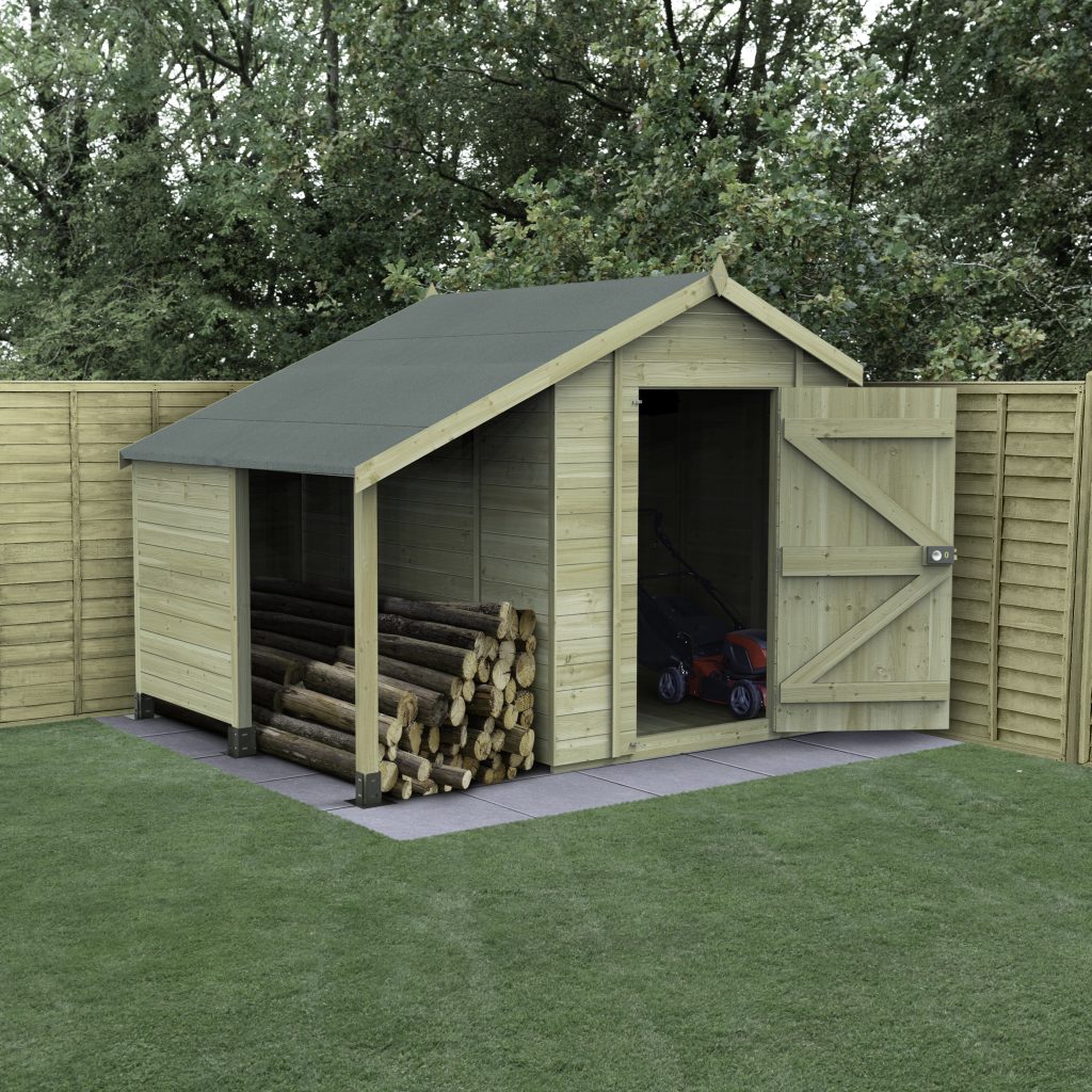 Forest Garden Timberdale 6x8 Apex Shed No Window with Log Store