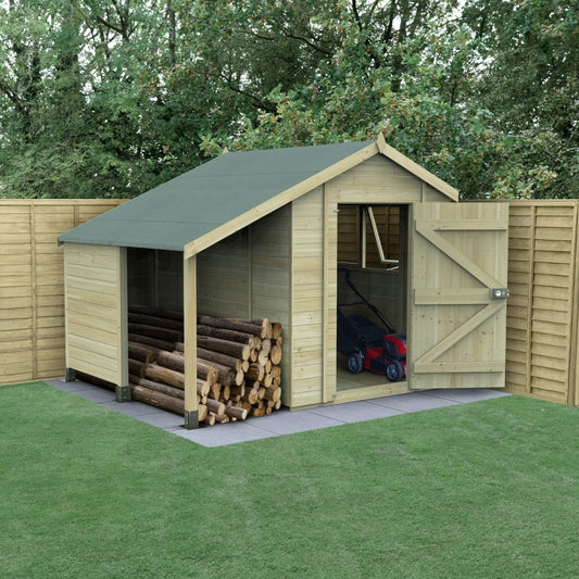 Forest Garden Timberdale 6x8 Apex Shed with Log Store