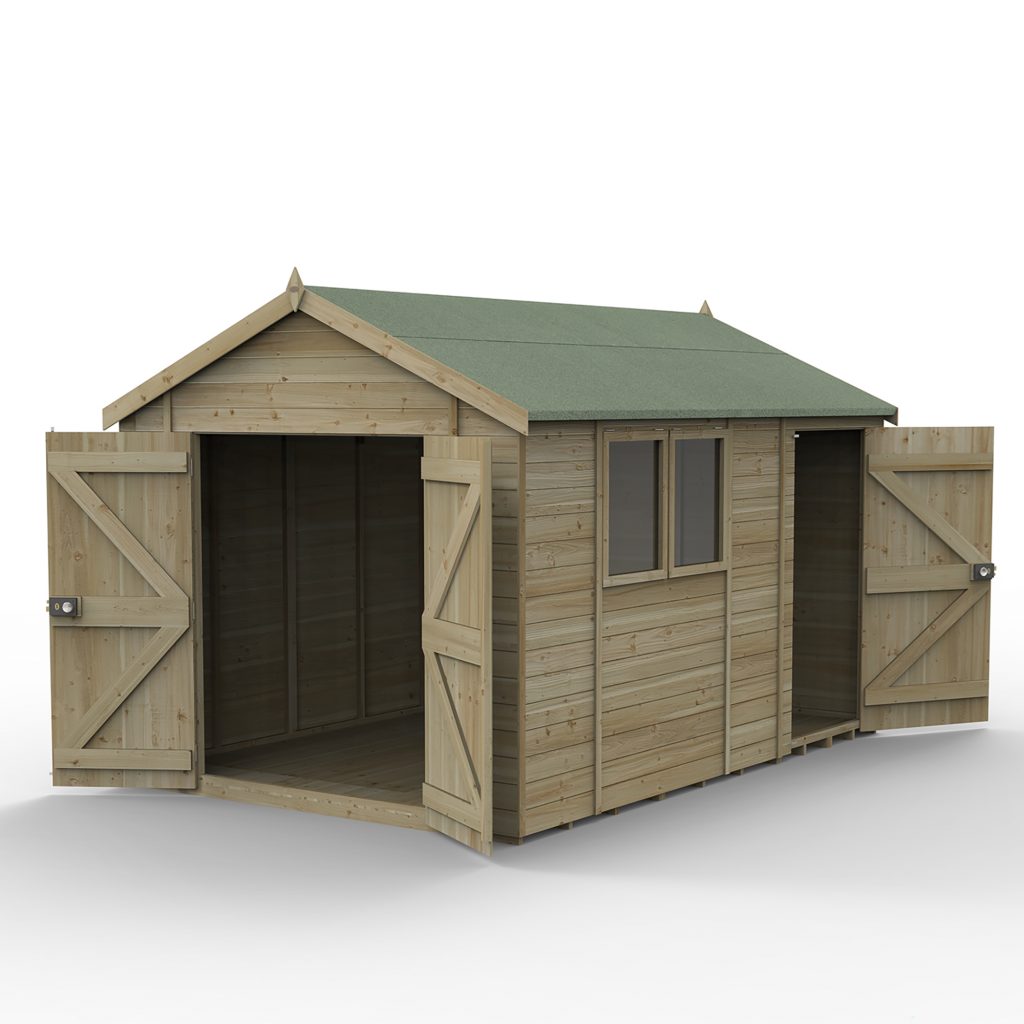 Forest Garden Timberdale 12×8 Reverse Apex Shed - Double Door, Combo