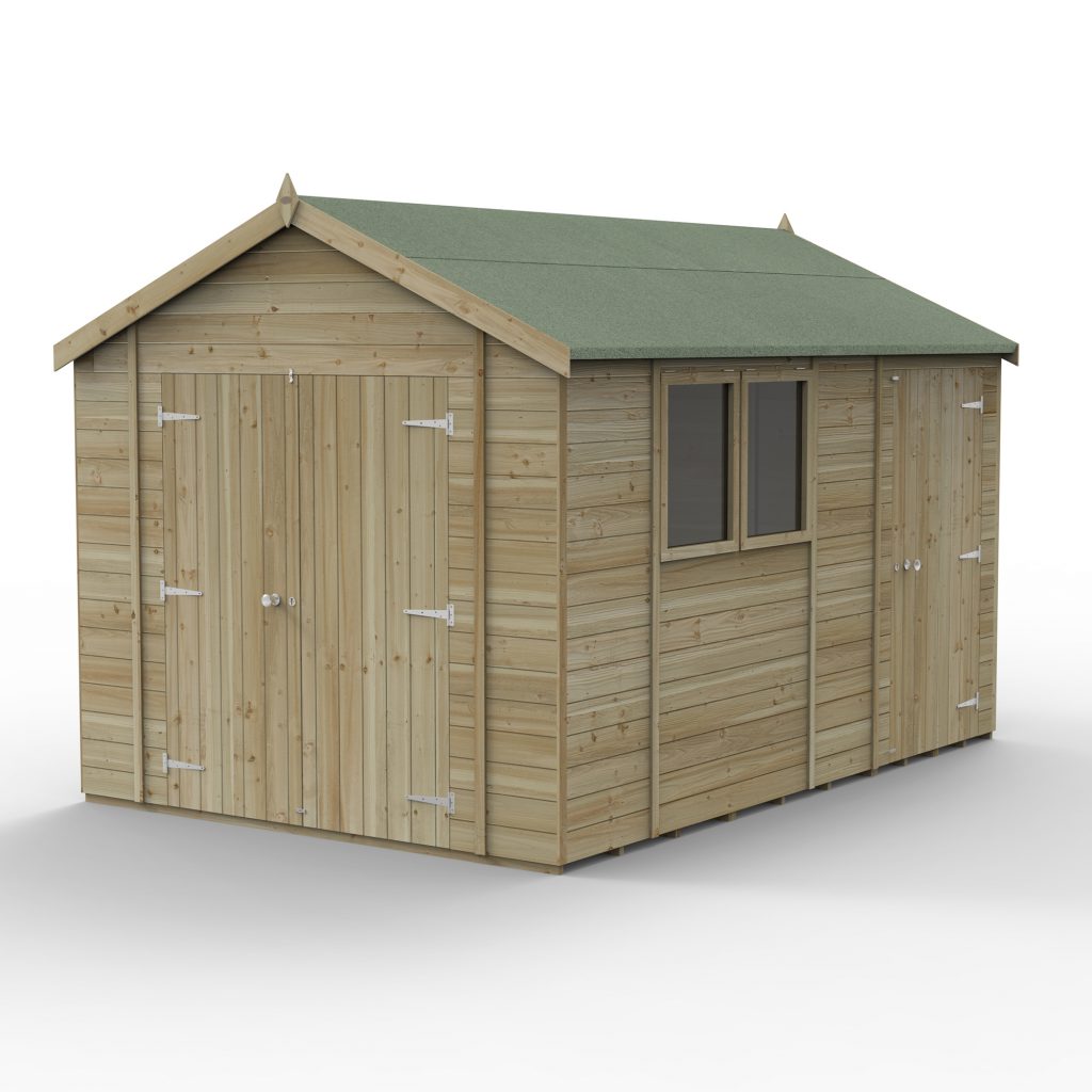 Forest Garden Timberdale 12×8 Reverse Apex Shed - Double Door, Combo
