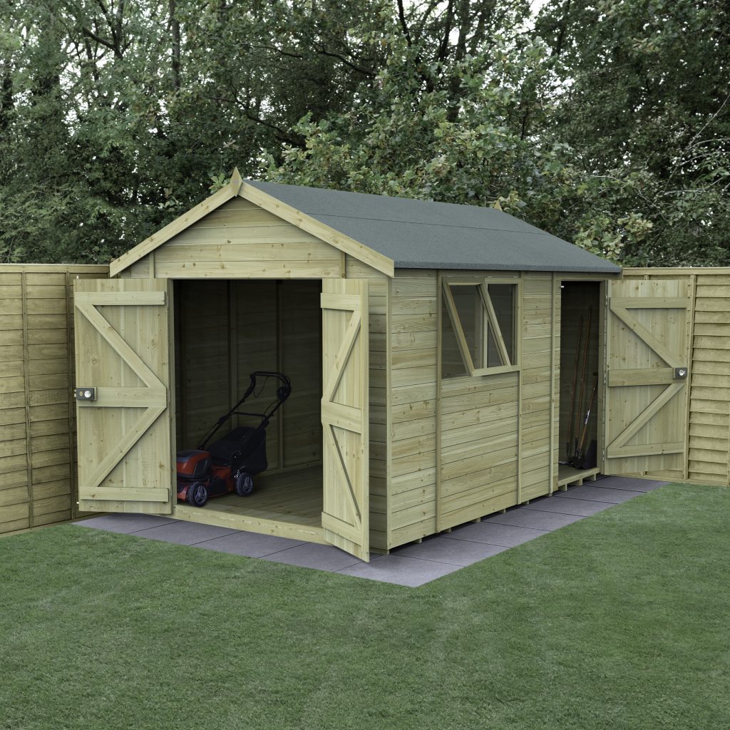 Forest Garden Timberdale 12×8 Reverse Apex Shed - Double Door, Combo