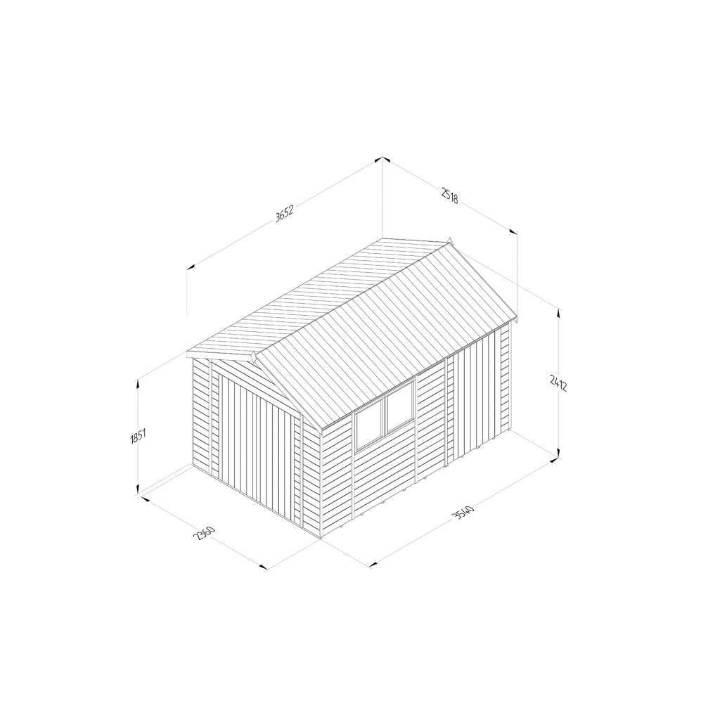Forest Garden Timberdale 12×8 Reverse Apex Shed - Double Door, Combo