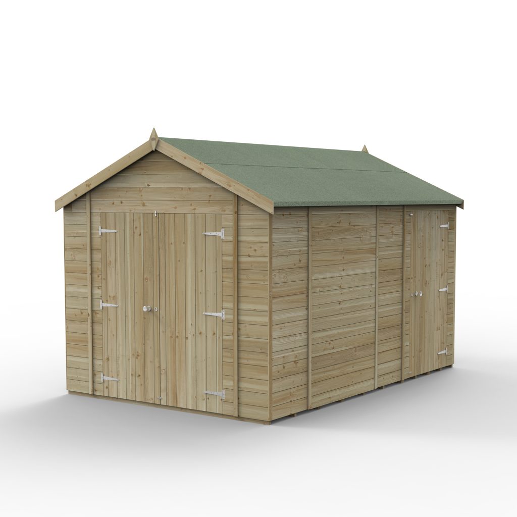 Forest Garden Timberdale 12x8 Apex Shed with No Windows, Double Doors - Combo