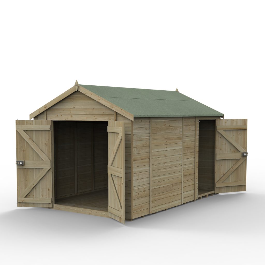 Forest Garden Timberdale 12x8 Apex Shed with No Windows, Double Doors - Combo