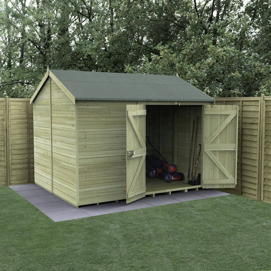 Forest Garden Timberdale 10x8 Reverse Apex Shed with No Windows and Double Door