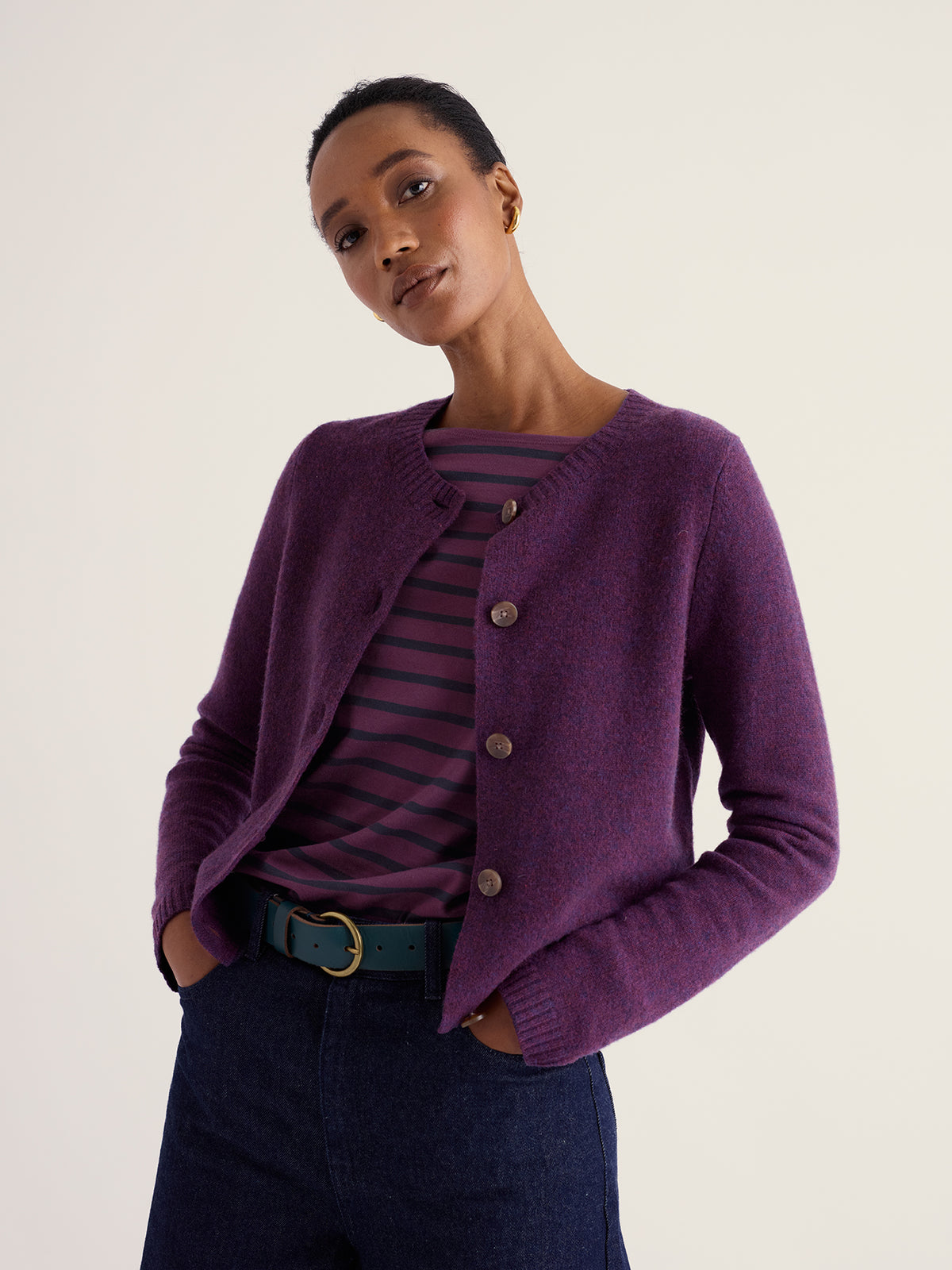 Seasalt Womens Tern Tide Merino Wool Blend Cardigan with button fastening and ribbed crew neck