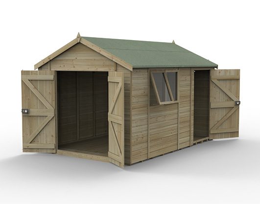Forest Garden Timberdale 12×8 Reverse Apex Shed - Double Door, Combo