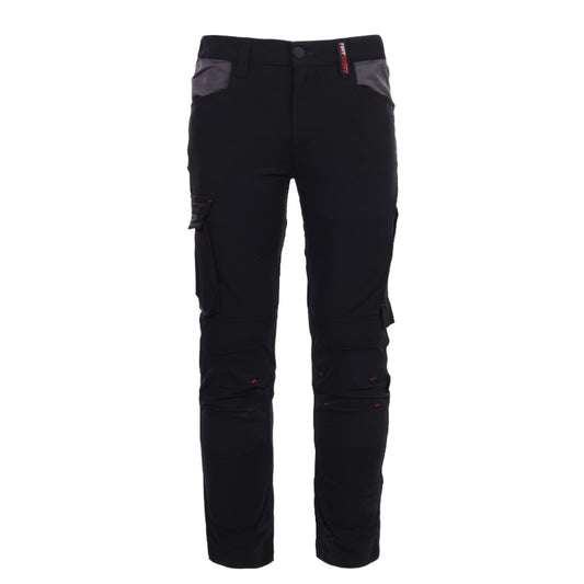 TuffStuff Evo Flex 737 men's black heavy-duty stretch work trousers with Cordura kneepad pockets and cargo tool compartments