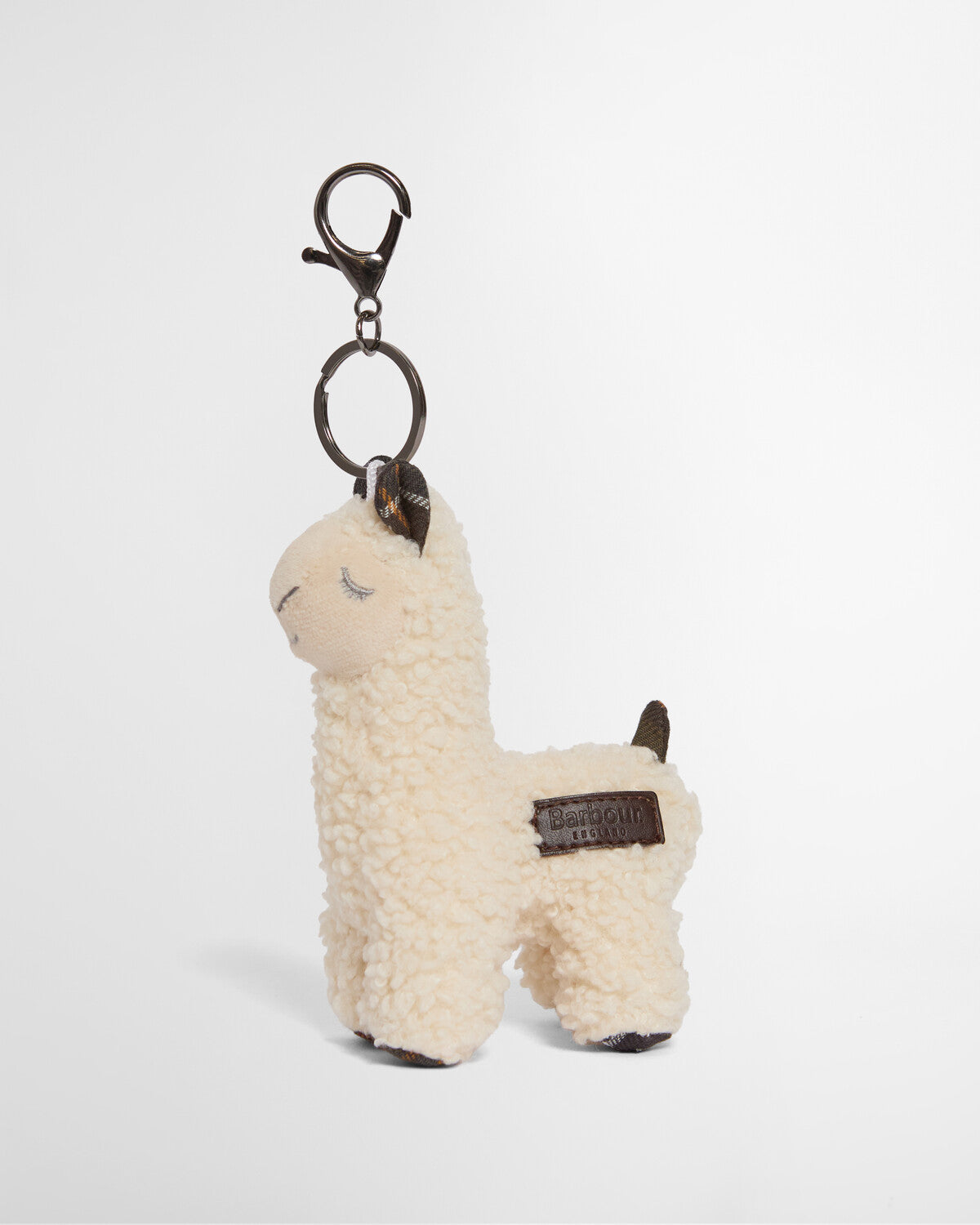 Barbour Animal Bag Charm featuring a miniature novelty dog design with a metal clip, split ring, and an embossed Barbour badge.