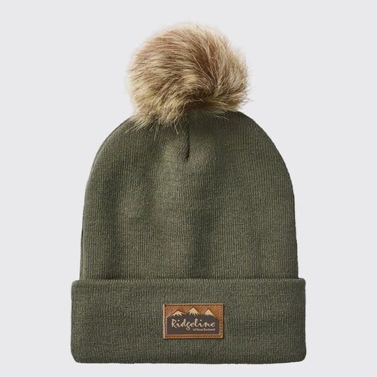 Ridgeline Heritage Fine Knit Bobble Hat with fleece lining and faux fur pom-pom.
