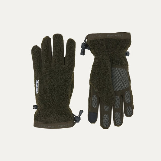 Sealskinz Hoveton Waterproof Sherpa Fleece Glove in black with grippy S-printed palm