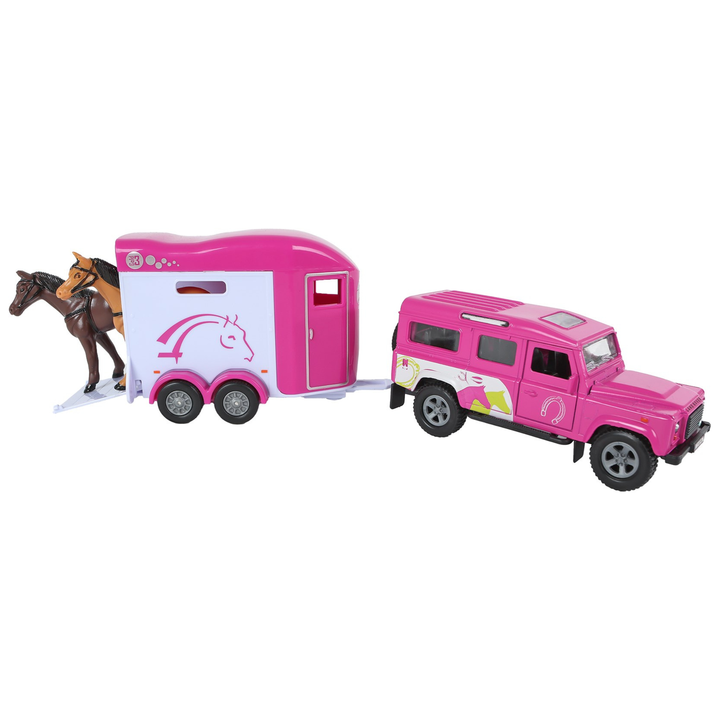 Kids Globe Toy Land Rover with Pink Horse Trailer