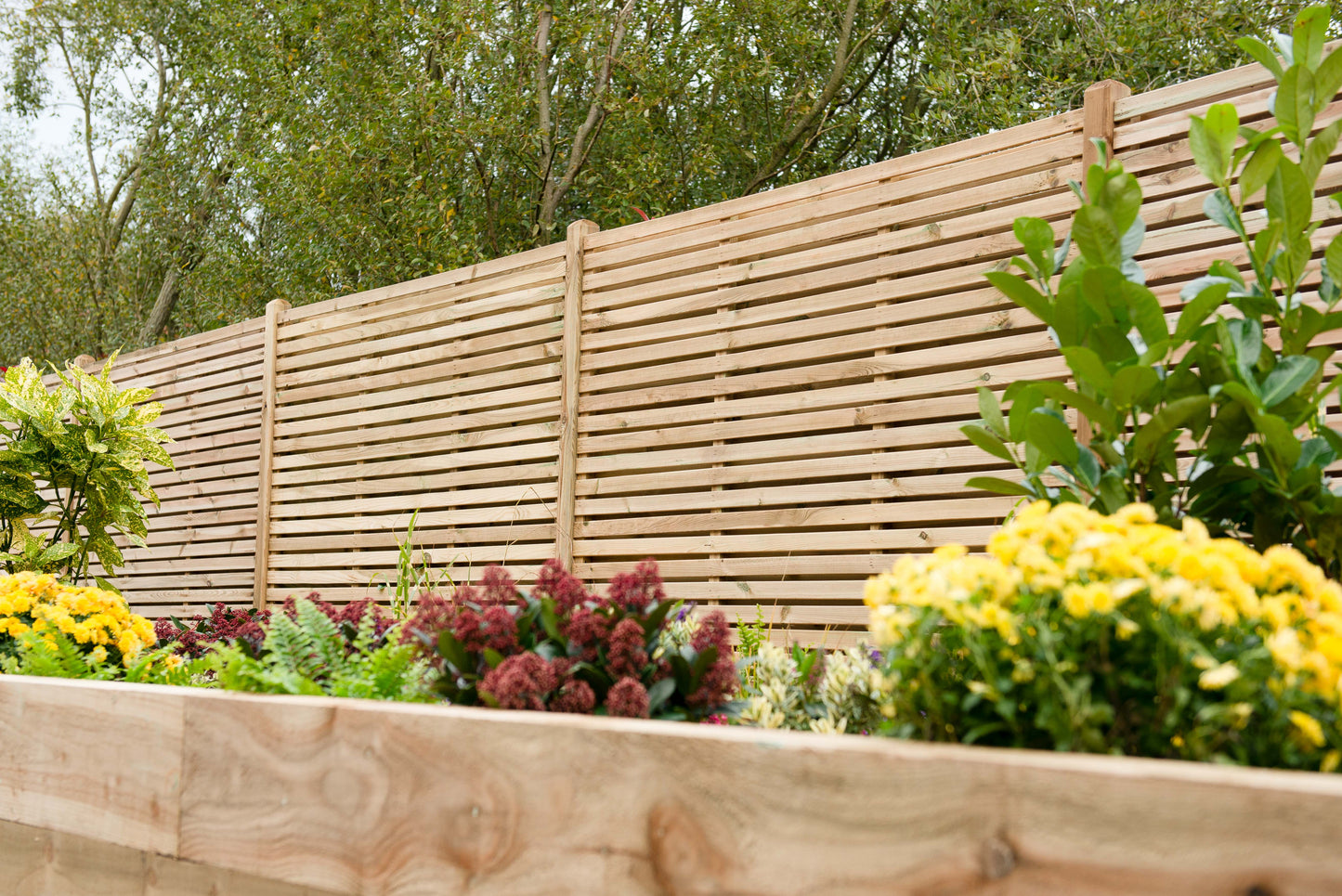 Forest Garden Pressure Treated Contemporary Double Slatted Fence Panel